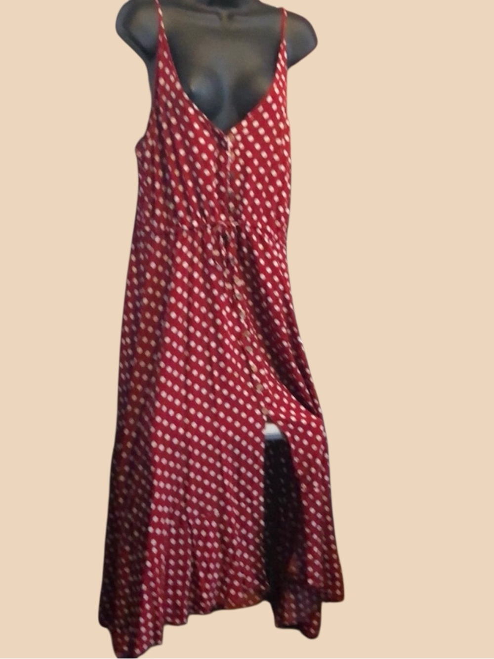 Red maxi dress with white polka dots.🌸🌺🌼🌿NWT